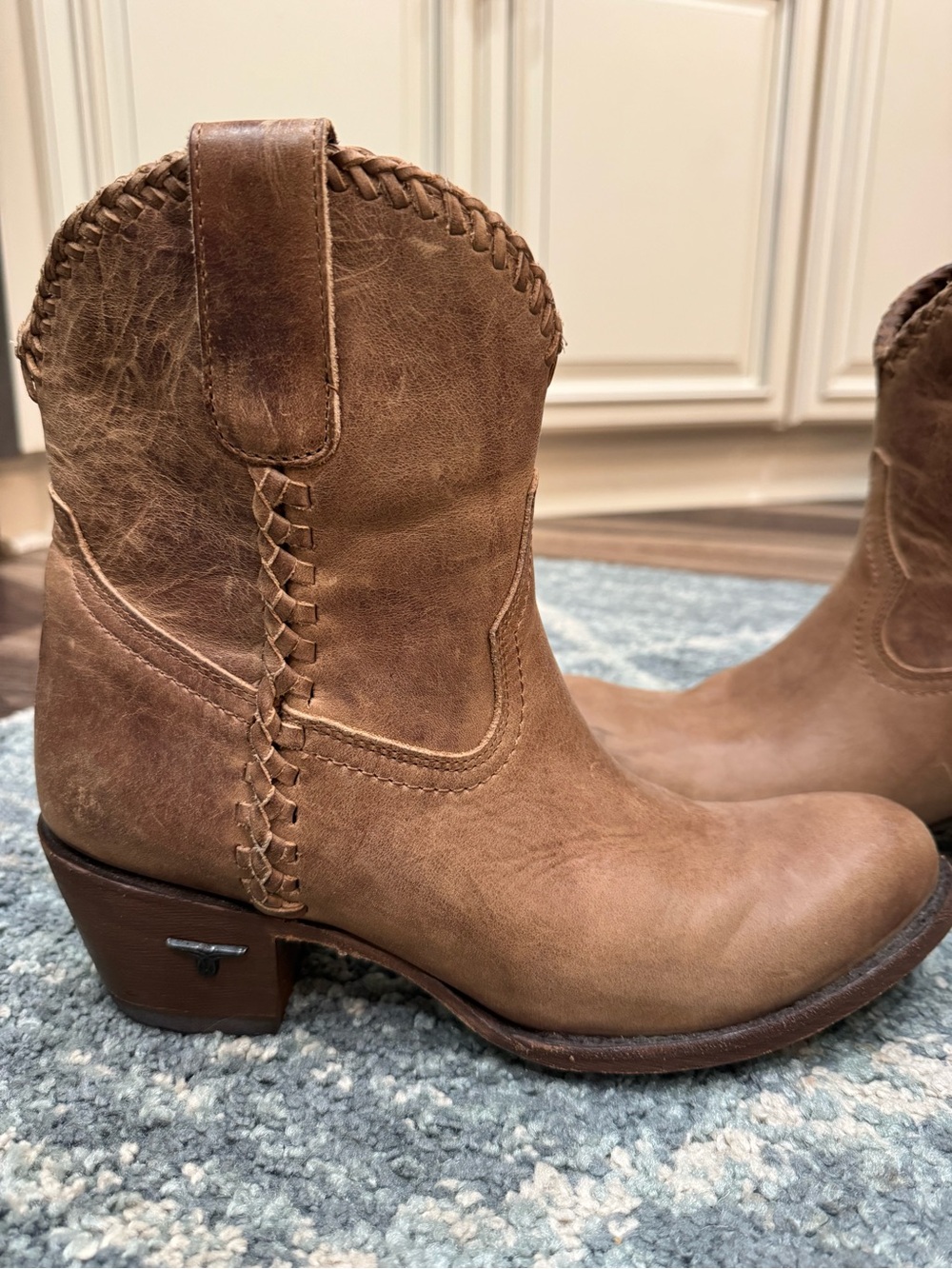 Women's Lane plain Jane Brown Leather Ankle Booties with Braided Detail - Picture 2 of 11